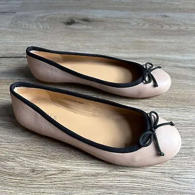 J. Crew Beige Nude Black Bow Leather Ballet Flats Shoes Women’s Size 8 • $24.99