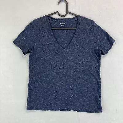 Madewell Shirt Womens Size Small Heather Blue Short Sleeve V-Neck Cotton Ladies • $16.97