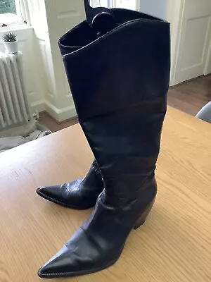 Black Leather Cowboy Boots Size 6/39 Western Line-dancing Fancy Dress • £13.99
