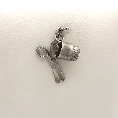 Sterling Silver Sewing Seamstress Thimble Scissors Charm Pendant Vintage • $45