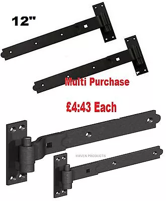 12  Cranked Gate Hook & Band Hinges Heavy Duty Stable Garage Barn Door Black • £7.99