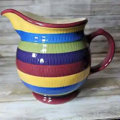 Longaberger Pottery Cabana Stripes Large Pitcher Country Canister 2 Quart • $40.50