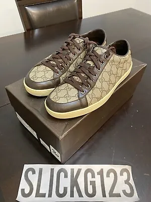 Gucci Low Brown Canvas Monogram Sneakers Size US 9 UK 8 Euro 42 Good Condition • $225