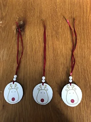 Set Of 3 Handmade Wooden Christmas Decorations Ideal Secret Santa  • £5