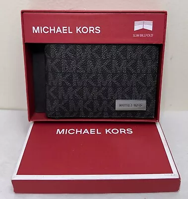 Michael Kors Harrison Gifting Mens MK Signature Slim Billfold Wallet In Box • $67.98