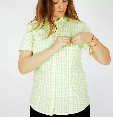 Womens Jack Wolfskin Flaming 1401641 Parrot Green Checks Light Summer Shirt • £15