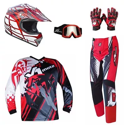 KIDS MOTOCROSS HELMET JERSEY PANTS GLOVES GOGGLES MX Dirt Bike Gear Junior Youth • $167.96