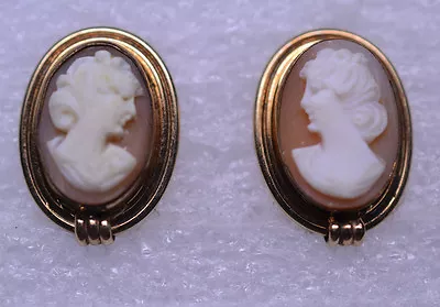 Vintage Van Dell Gold Filled Oval Shell Cameo Screw Earrings • $60