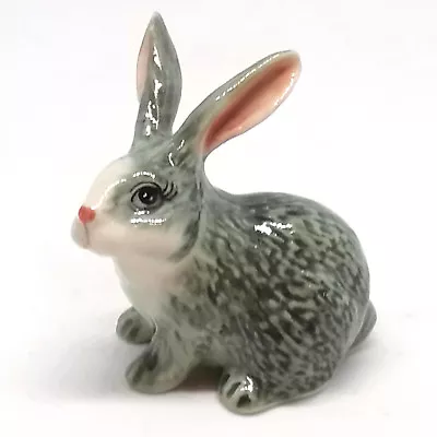 Ceramic Gray Rabbit Figurine Hand Painted Porcelain Farm Miniature Collectible • $7
