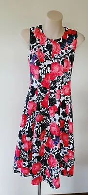 $19.43 • Buy Johnston & Bell Size 16 Black White & Red Print Dress A-line