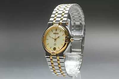 【N MINT】 Gucci 9000M Ivory Dial Vintage Men's Quartz Watch Gold Bezel From JAPAN • $209.90