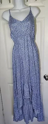 Kiwi & Punch Blue & White Floral High-Low Hem Maxi Slip Sundress Dress M • $22.50