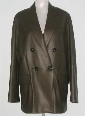 NWT VINCE Women Double-Breasted Leather BLAZER Coat CLOVE Size L MSRP$1495 • $668.99