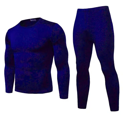 Mens Ultra-Soft Fleece Lined Thermal Set Long John Underwear Royal Blue L • $19.45