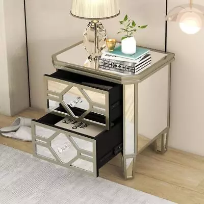 New Practical Modern Mirrored 2-Drawer Nightstand End Table With Golden Lines • $181.99