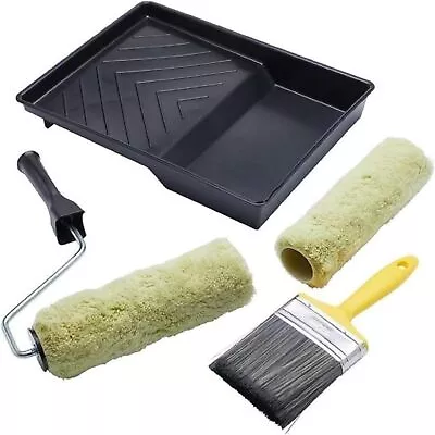 PRRT028 5 Piece Twin Masonry Paint Roller Frame 4 Brush And Tray Set Heavy D • £17.39