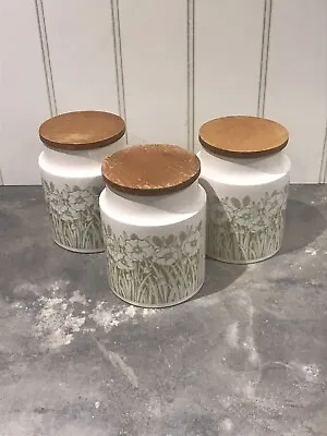 Set Of Three Vintage 1977-1980 Hornsea Fleur Kitchen Storage Jars - Wooden Lids • £23.50