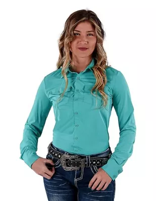 Cowgirl Tuff Western Shirt Womens L/S Button Lightweight Turq 100588 • $79.94