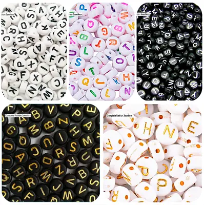 100 200 500 7mm Various Style Alphabet Random Letters Flat Round Acrylic Beads • £5.99