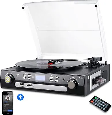 Bluetooth Record Player With Stereo Speakers -  Vinyl To MP3 Recording Turntable • $77.99