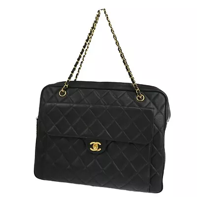 CHANEL CC Matelasse Chain Shoulder Bag Caviar Skin Leather Black GHW 650RJ680 • $1880