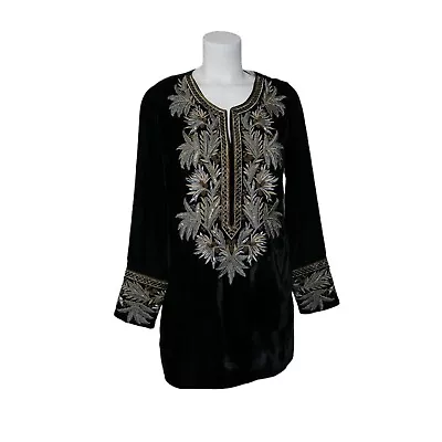 NWOT Soft Surroundings Sz S Black Velour Caftan Tunic Heavy Beading Embroidery  • $38.04