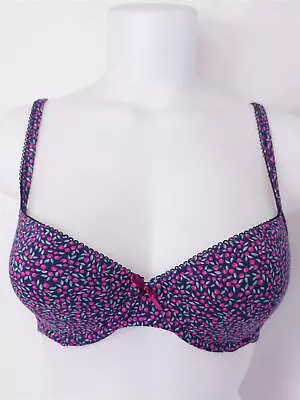 M&S T-Shirt Bra Underwired Navy Floral Padded  • £4