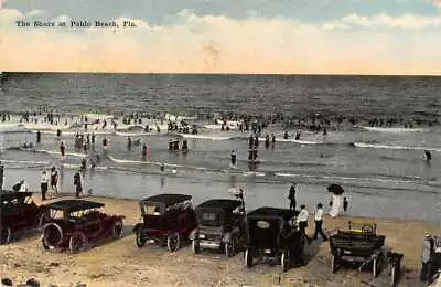 Pablo Beach Florida Beach Bathers And Cars At The Shore Antique Pc BB3399 • $12.75