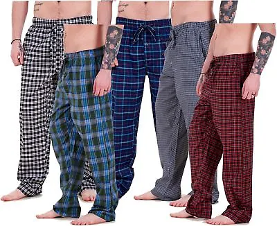 New Mens Pyjama Bottoms Rich Cotton Woven Check Lounge Pants Nightwear M To 5XL • £7.95