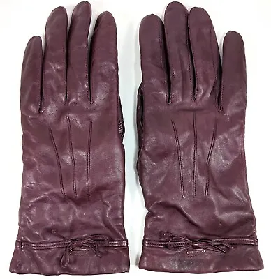 COACH Burgundy Brown Leather Driving Gloves With Merino Wool Lining Size 7.5 • $18.71