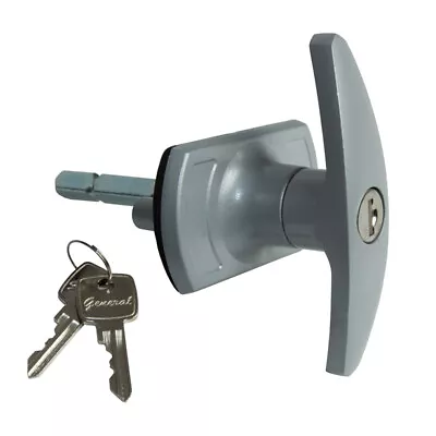 Universal Garage Door T Handle Lock 76mm Shaft Short Spigots In Silver • £11.95