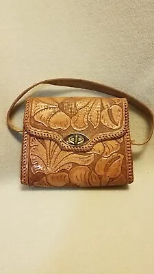 VNTG 1940's Hand Tooled Brown Leather Bag Western Style- Floral • $28