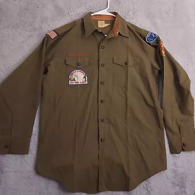 Vintage Boy Scouts Shirt Mens Large Brown Long Sleeve Patch Connecticut Uniform • $32.95