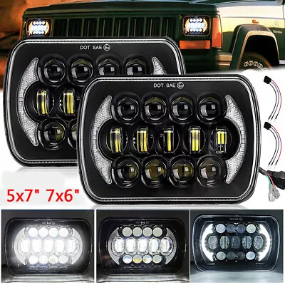 Pair 5x7  7x6  Rectangle LED Headlight Hi-Lo Beam DRL For Jeep Toyota 1983-2004 • $55.89