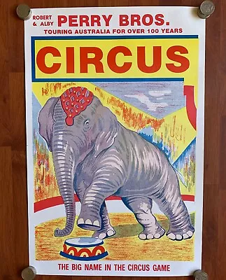 ROBERT & ALBY PERRY BROS Genuine Vintage Australian Circus Tour Poster Elephant • $89