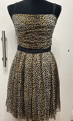 D&G Dolce & Gabbana Silk Leopard Print Babydoll Corset Bustier Mini Dress 42 • $220