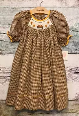 Petit Ami Brown Gingham Pumpkin Smocked Fall Dress  2T • $40.80