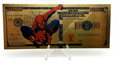 Spiderman Gold Foil Plated Novelty Banknote Marvel Collectible Bookmark Gift • $7.25