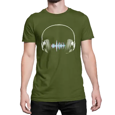 £10.45 • Buy Mens Music T-Shirt Organic HEADPHONES EQUALISER DJ Electronic Rock Rave Dance
