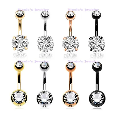 1pc 14g Surgical Steel Double Gem Belly Bar Button Plain Navel Ring Piercing • $4.20