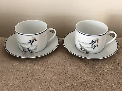 Vintage Set Of 2 Limoges French Porcelain Cup Saucer Geese Blue White Tea Coffee • £12.50