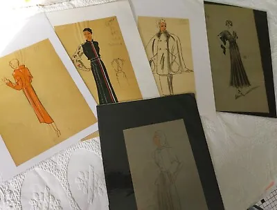 See Photos Of 5 Hand Executed And Gouache Enhanced Fashion Designs. • $47.95