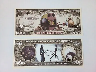 Two Jack Skellington $1 Million Bills Doublesided Novelty Banknotes. • £1.95