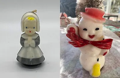 VTG  Gurley Candles Snowman 5” & Gurley Praying Pilgrim Girl--Both (unlit) • $14