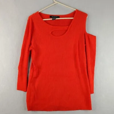 Ashley Stewart Sweater Women 18 / 20 Orange Ribbed Knit One Cold Shoulder Unique • £14.45