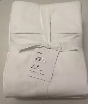 $84 • Buy POTTERY BARN CLASSIC 400 TC PERCALE Queen SHEET SET IN WHITE NEW