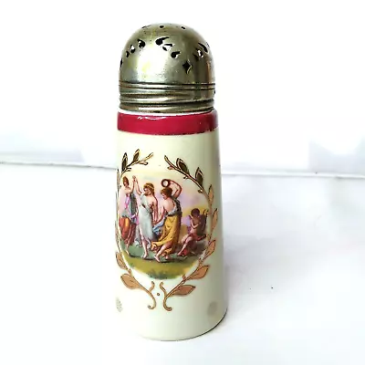 Antique Victoria Porcelain Dancing Three Graces Sugar Shaker Muffineer EPNS Lid • $67.96