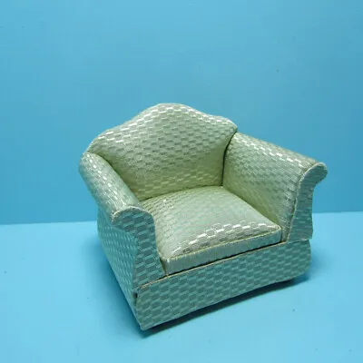 Dollhouse Miniature Wood Side Arm Chair In 1970 Retro Fabric Design T2020 • $17.09