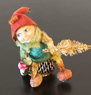 Vintage Christmas Pine Cone Elf Gnome Chenille Pipe Cleaner Beard Arms Legs • $12.99