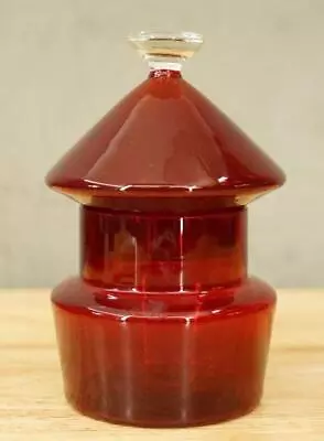 Vintage MCM Mid Century Modern Red Glass Covered Candy Dish Clear Knob 6.25  • $31.29